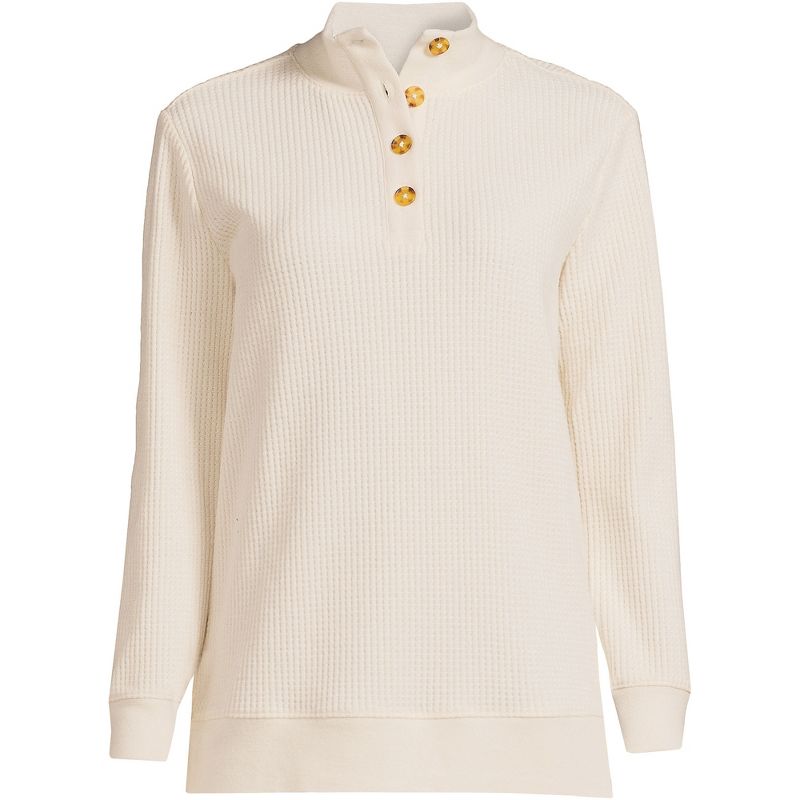 Lands' End Women's Waffle Knit Button Placket Top, 3 of 6