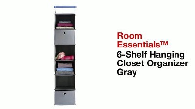 Smirly Hanging Closet Organizer Shelves. Grey 6 Shelf Closet Storage with 5 Clothes Organizer Drawers and Purpose Made