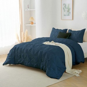 Karl Home Pleat Polyester 3-Piece Bedding Comforter Set White Color Queen Size - 1 of 4