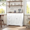 42" White Farmhouse Buffet Cabinet with 3 Drawers – Storage Coffee Bar Sideboard for Kitchen, Dining and Living Room - 3 of 4