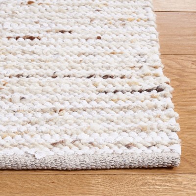 Ivory and Gold Flat Woven Wool Handmade 8' x 10' Area Rug