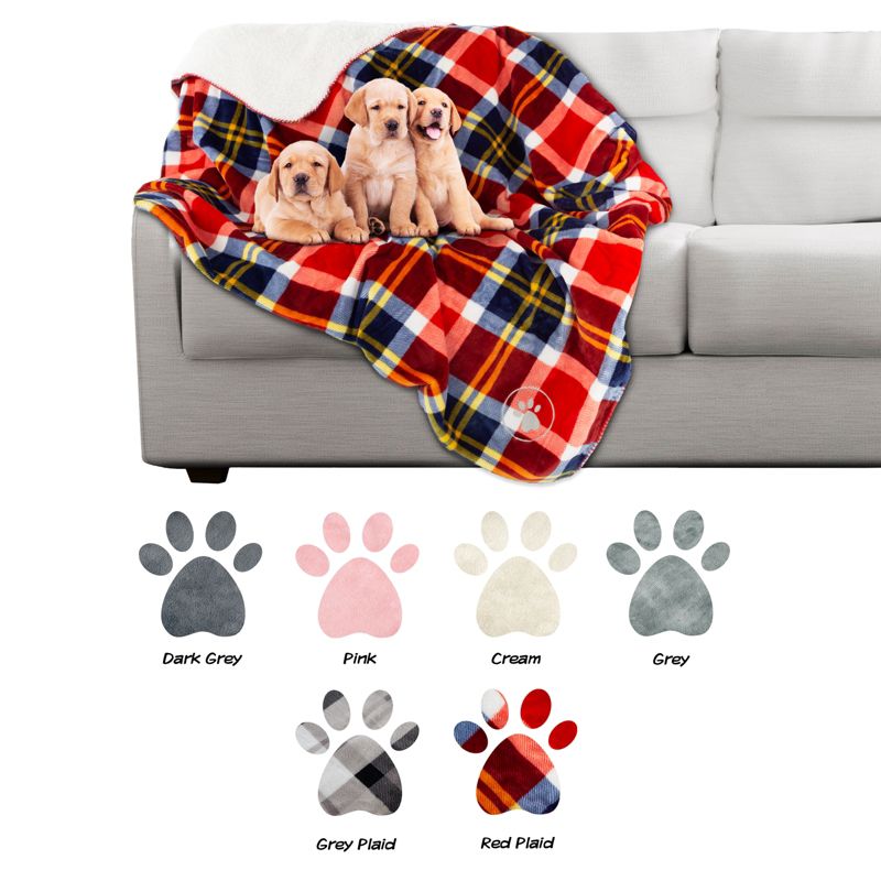 Waterproof Pet Blanket - 50x60 Reversible Plaid Throw Protects Couch, Car, Bed from Spills, Stains, or Fur - Dog and Cat Blankets by Petmaker (Red), 5 of 9