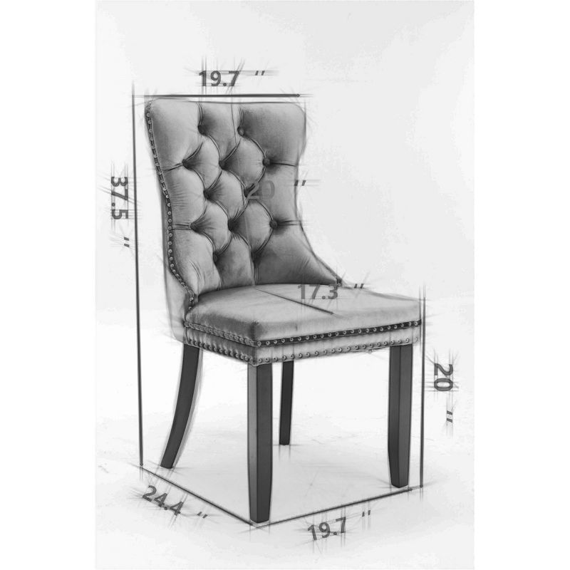 Set of 2 Modern Velvet Tufted Upholstered Dining Chairs with Wooden Legs and Nailhead Trim - ModernLuxe, 4 of 11