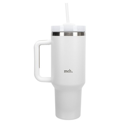 100 North Meh. Over It Sarcastic Humor Wrap-Around 40 Oz. Stainless Steel Water Bottle Coffee Mug, Spill & Leak Resistant, Travel Tumbler with Handle,