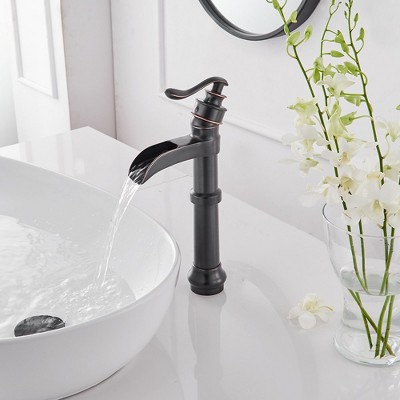 Oil Rubbed Bronze Waterfall Vessel Bathroom Faucet with Pop-Up Drain