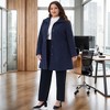 Women's Plus Size Lapel Long Sleeves Pockets Winter Casual Single Breasted Pea Coat with Belt - Agnes Orinda - 3 of 4