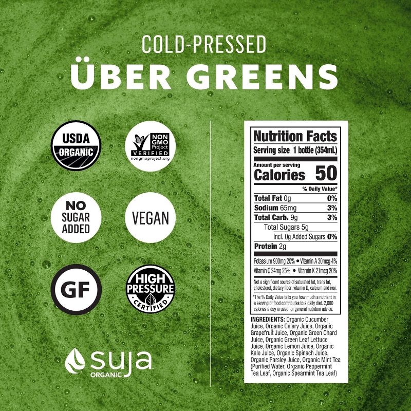Suja Uber Greens Organic Vegan Fruit &#38; Vegetable Juice Drink - 12 fl oz, 3 of 15