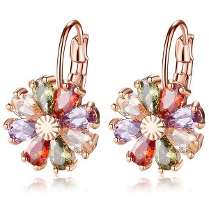 Sapphire and Multi-Color Flower Drop Leverback Earrings with Crystals - 1 of 4