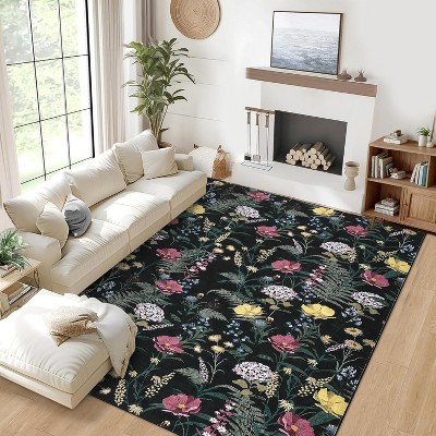 homfan Rug for Living Room Modern Floral Washable Rug Farmhouse Non Slip Non Shedding Throw Rugs Low Pile Stain Resistant Carpet