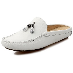 Santimon Men's Leather  Tassel Mules Slip on Outdoor Shoes Casual Open Back Loafers White - 1 of 4