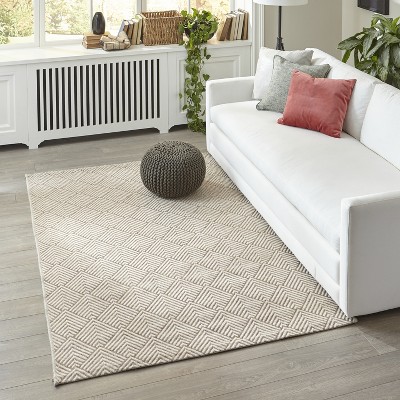 Beige Geometric Tufted Indoor/Outdoor Runner Rug
