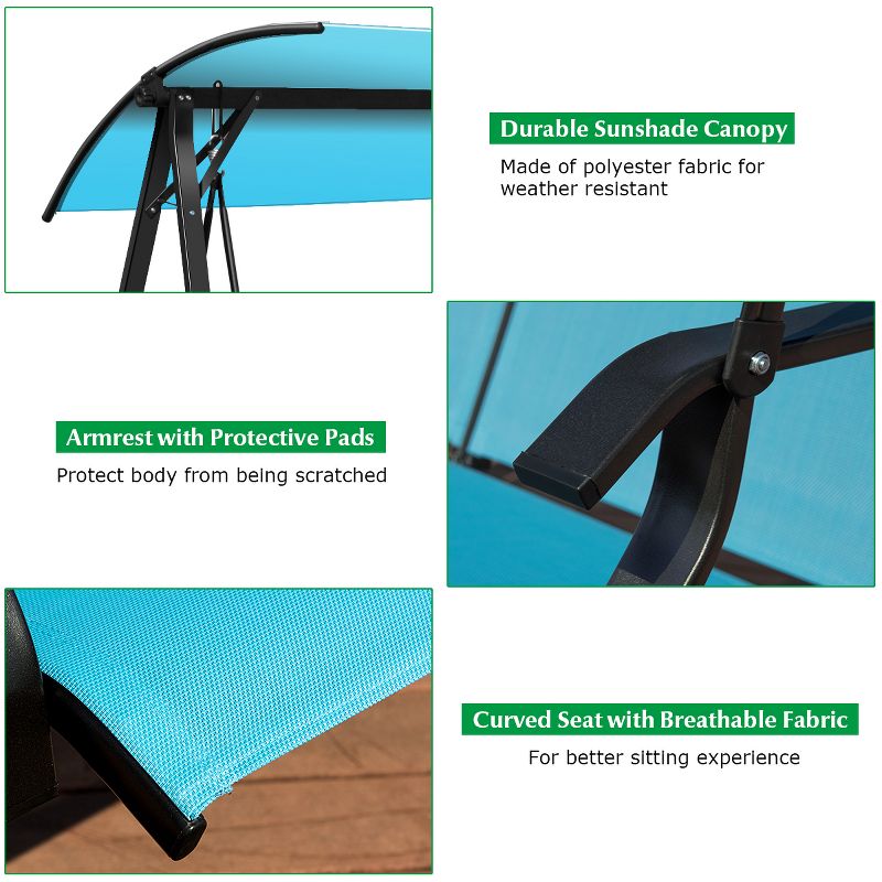 Tangkula Outdoor Patio Swing Loveseat Hammock Hanging Chair Turquoise, 4 of 9