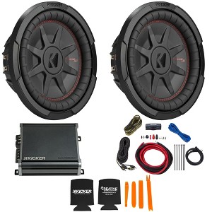 Kicker 10 Inch Comp RT Thin Woofer Includes Two 48CWRT102 Package with 46CXA8001 Amplifier and wire kit - 1 of 4