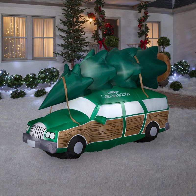 Gemmy Christmas Airblown Inflatable NLCV Station Wagon w/Tree w/LEDs Scene WB, 5 ft Tall, Green, 2 of 3