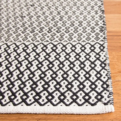 Ivory and Black Geometric Flat Woven Cotton Runner Rug