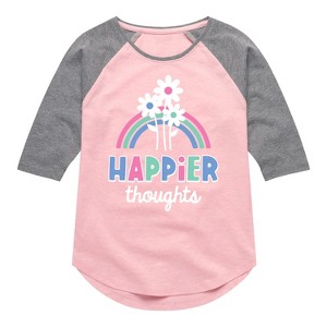 Girls' - Instant Message - Happier Thoughts Shirt Tail Raglan Graphic T-shirt - 1 of 4