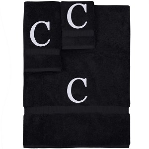 BC BARE COTTON Monogrammed Towel Set, Personalized Gift, Set of 3 - Black - White Block - 1 of 4
