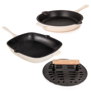 BergHOFF Neo 3Pc Cast Iron Cookware Set, Fry Pan 10", Square Grill Pan 11" & Slotted Steak Press - 1 of 4