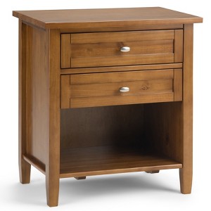 Vynxaria Transitional 2-Drawer Bedside Table - Light Golden Brown, 16"D x 24"W x 26"H, Solid Wood, Brushed Nickel Pulls - 1 of 4