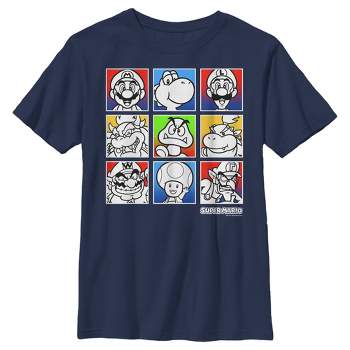 Boy's Nintendo Super Mario Bros. Black and White Character Squares T-Shirt