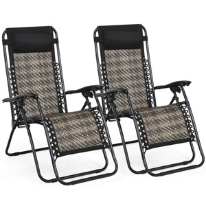 Tangkula Grey Folding Recliner 2PCS Patio Rattan Zero Gravity Lounge Chair With Headrest - 1 of 4