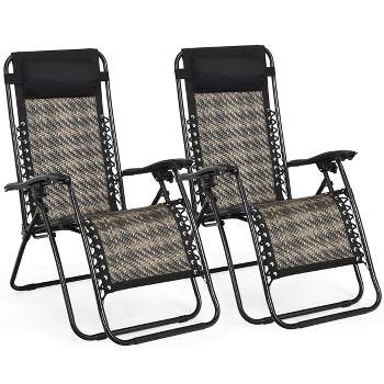 Tangkula Grey Folding Recliner 2PCS Patio Rattan Zero Gravity Lounge Chair With Headrest