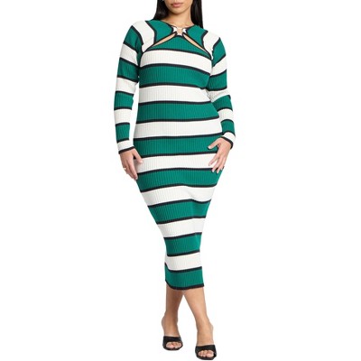 ELOQUII Women's Plus Size Striped Sweater Dress