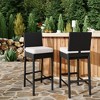 Patio Wicker Barstools With Cushions, Outdoor Wicker Bar Stools Set of 2, Outdoor Rattan Bar Height Stool Set Armless for Backyard, Poolside - 3 of 4