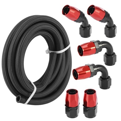 Unique Bargains Car Braided Fuel Line with AN10 End Fitting for CPE Oil Gas  Hose 15ft 5/8 Black Red 1 Set