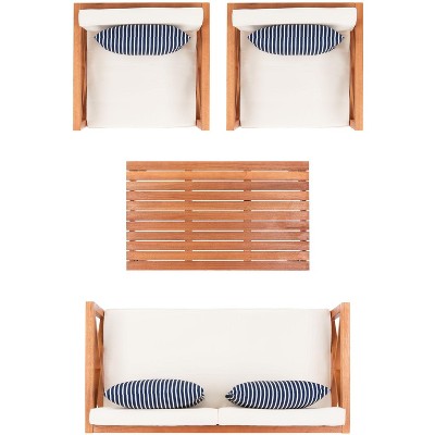 Transitional Eucalyptus 6-Person Patio Conversation Set with Accent Pillows