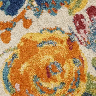 Ivory Floral Synthetic 8' x 10' Rectangular Area Rug
