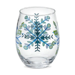 tag 18 oz. Alpine Glow Blue Snowflake Glass Stemless Wine Drinkware Dishwasher Safe Beverage Glassware Dinner Party Wedding Resturant - 1 of 3