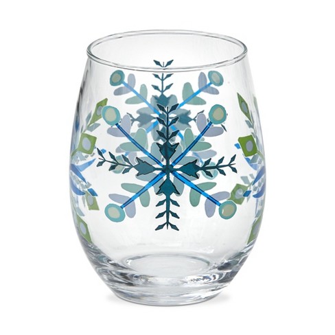 Holiday Snowflakes Stemless Wine Glasses Set of 4 - 21oz