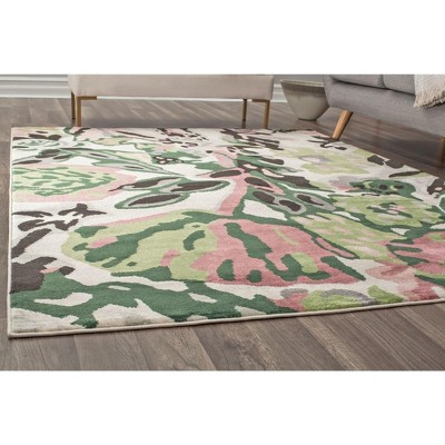 May Flowers 8' x 10' Ivory and Green Synthetic Floral Area Rug