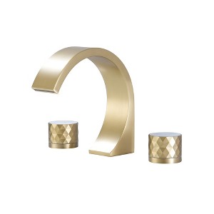 CASAINC 8 in. Widespread Double Handle C Arc Waterfall Spout Deck-Mount Bathroom Sink Faucet with Drain Kit in Brushed Gold - 1 of 1