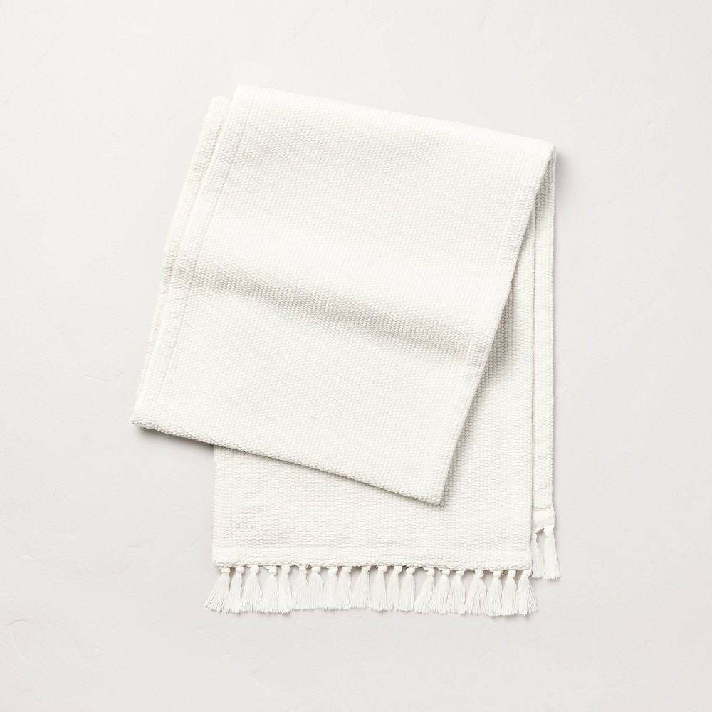 14"x72" Pebble Textured Woven Table Runner Cream - Hearth & Hand™ with Magnolia: Fringed, Farmhouse Style