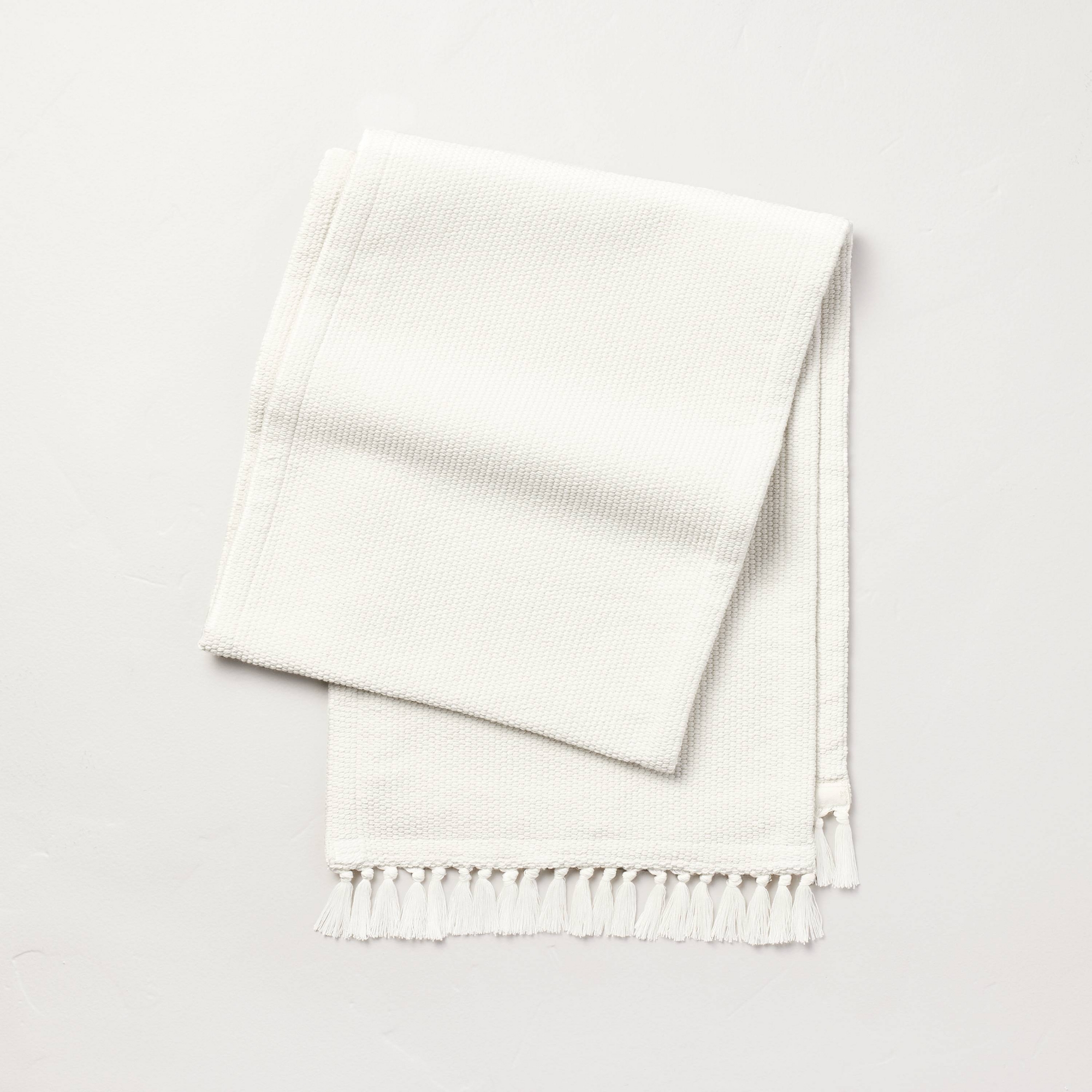 14"x72" Pebble Textured Woven Table Runner Cream - Hearth & Hand™ with Magnolia: Fringed, Farmhouse Style