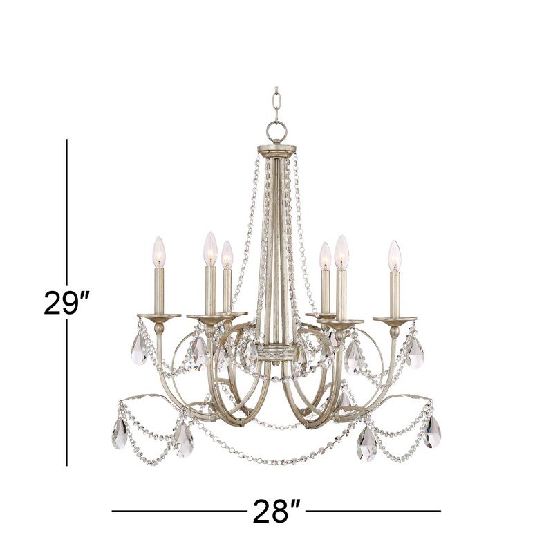 Regency Hill Strand Silver Leaf Chandelier 28" Wide French Beaded Crystal 6-Light Fixture for Dining Room House Foyer Kitchen Island Entryway Bedroom, 4 of 8