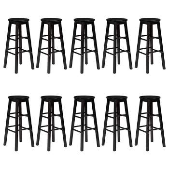 PJ Wood Classic Round-Seat 24" Tall Kitchen Counter Stools for Homes, Dining Spaces, and Bars with Backless Seats, Square Legs, Black (10 Pack)