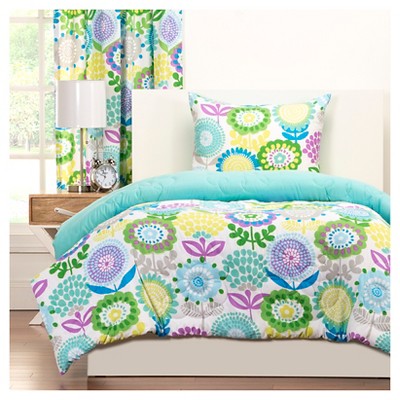 Twin Crayola Pointillist Pansy Reversible Comforter and Shams - Paradise Teal