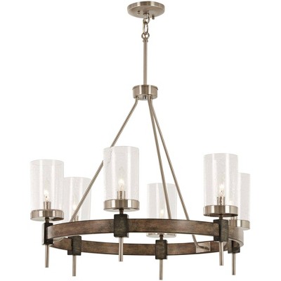 Minka Lavery Nickel Gray Wagon Wheel Chandelier 28" Wide Farmhouse Seeded Glass Shade 6-Light Fixture for Dining Room House Foyer