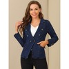 Allegra K Women's Jean Blazer Lapel Long Sleeve Work Office Denim Jacket with Pockets - image 2 of 4