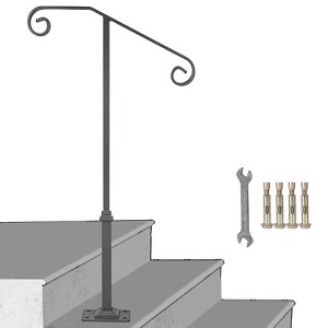 VEVOR Handrails for Outdoor Steps,Fit 1 or 2 Steps Outdoor Stair Railing,Single Post Wrought Iron Handrail,Transitional Porch Railings with Base,Gray - 1 of 4
