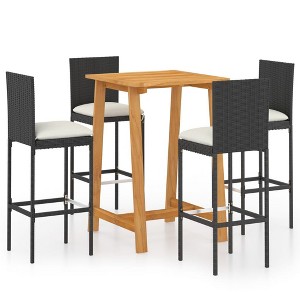 vidaXL Patio Bar Set Bar Table and Stools Patio Furniture Set with Cushions - Black 4 Piece - 1 of 4