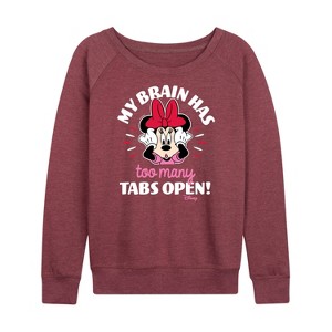 Women's - Disney - Minnie Mouse Brain Has Too Many Tabs Open Lightweight French Terry Wide Neck Long Sleeve Shirt - 1 of 4