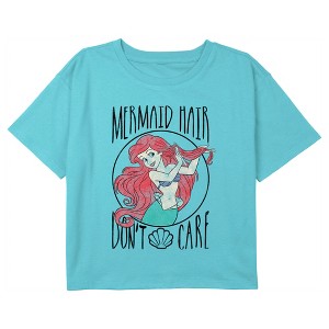 Girl's The Little Mermaid Ariel Mermaid Hair Don't Care Crop T-Shirt - 1 of 3