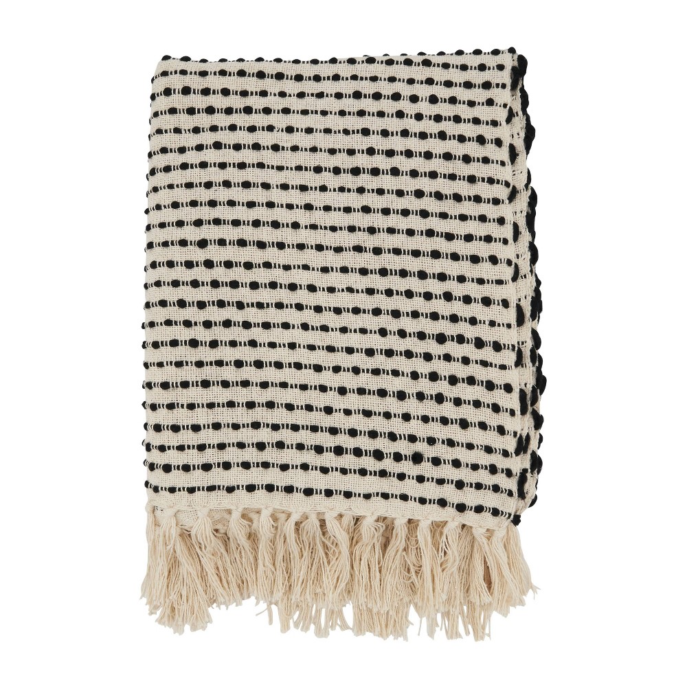 Photos - Duvet 50"x60" Woven Warmth Textured Striped with Fringe Throw Blanket Black - Saro Lifestyle