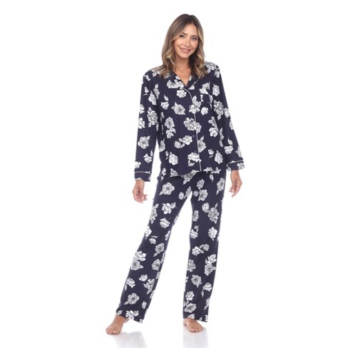 Long Sleeve Floral Pajama Set Blue X Large White Mark