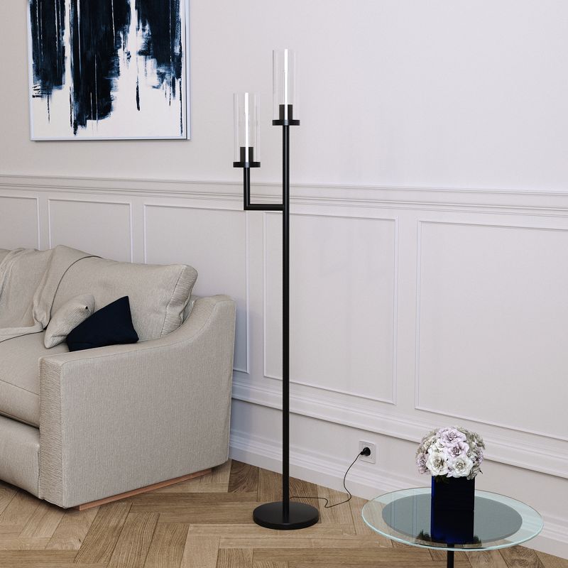 Hampton & Thyme 2-Light Torchiere Floor Lamp with Glass Shade, 3 of 13