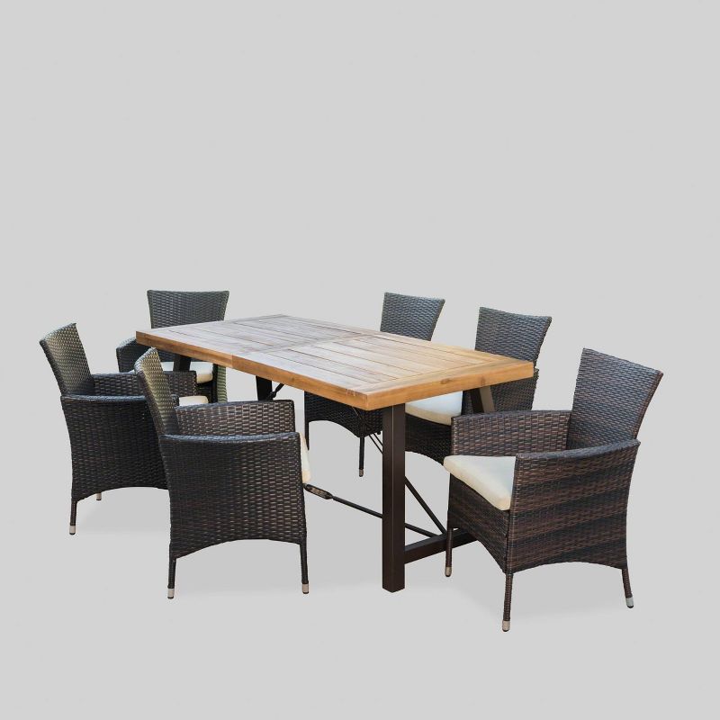 Torrens 7pc Acacia Wood/Wicker Patio Dining Set - Brown - Christopher Knight Home, 3 of 9
